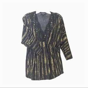 Karen Kane top black/gold knit blouse lace trim